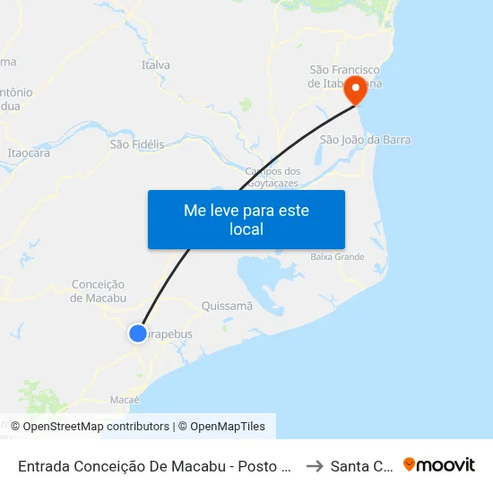 Entrada Conceição De Macabu - Posto Andorinha to Santa Clara map