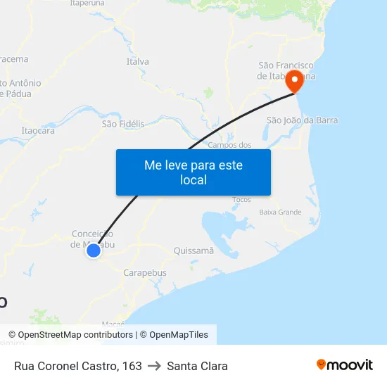 Rua Coronel Castro, 163 to Santa Clara map