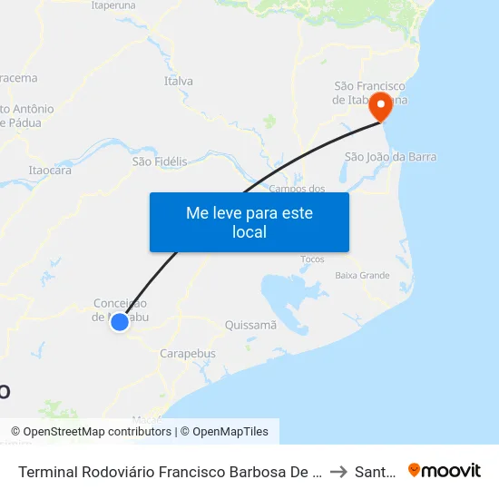 Terminal Rodoviário Francisco Barbosa De Andrade (Conceição De Macabu) to Santa Clara map