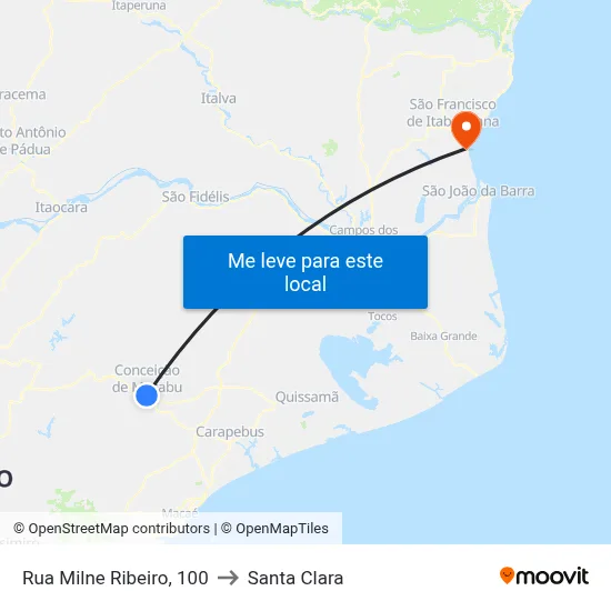 Rua Milne Ribeiro, 100 to Santa Clara map