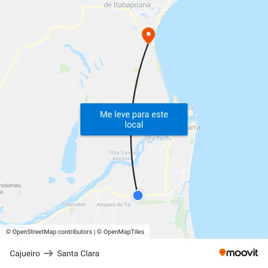 Cajueiro to Santa Clara map