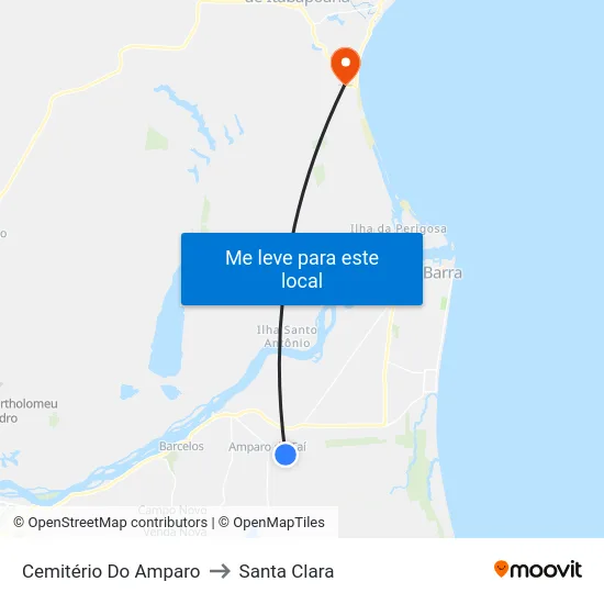 Cemitério Do Amparo to Santa Clara map