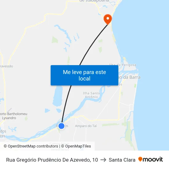 Rua Gregório Prudêncio De Azevedo, 10 to Santa Clara map