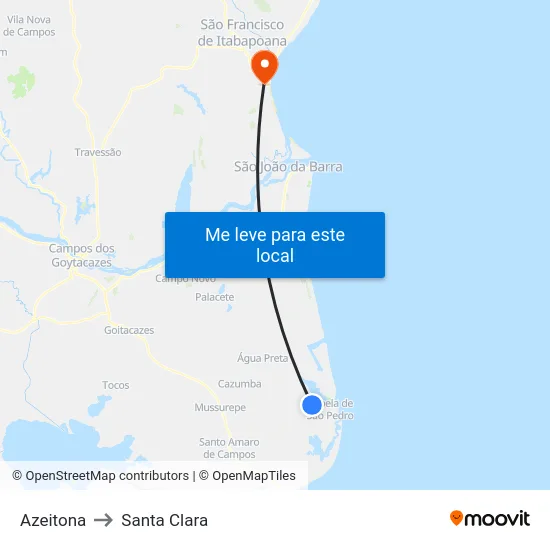 Azeitona to Santa Clara map