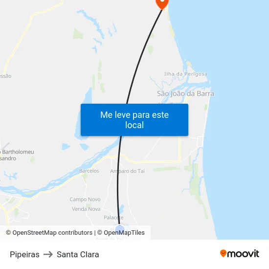 Pipeiras to Santa Clara map