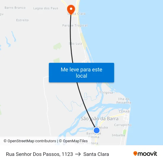 Rua Senhor Dos Passos, 1123 to Santa Clara map