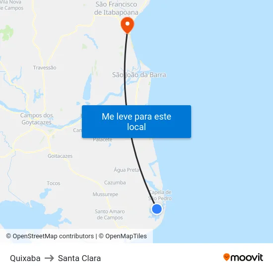 Quixaba to Santa Clara map