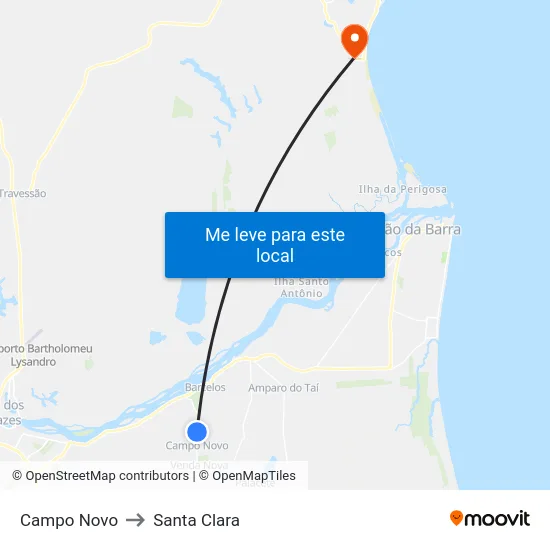 Campo Novo to Santa Clara map