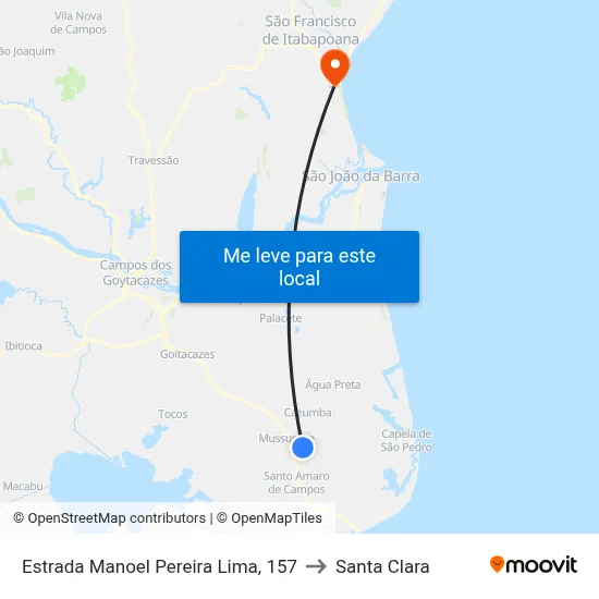 Estrada Manoel Pereira Lima, 157 to Santa Clara map