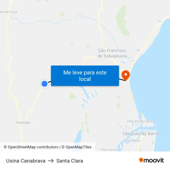 Usina Canabrava to Santa Clara map