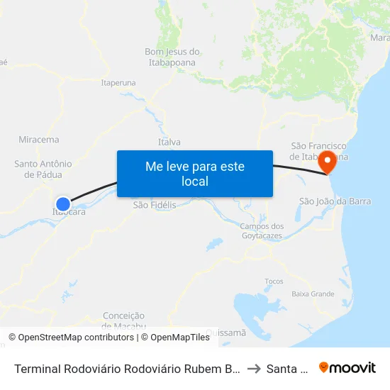 Terminal Rodoviário Rodoviário Rubem Bairral (Aperibé) to Santa Clara map