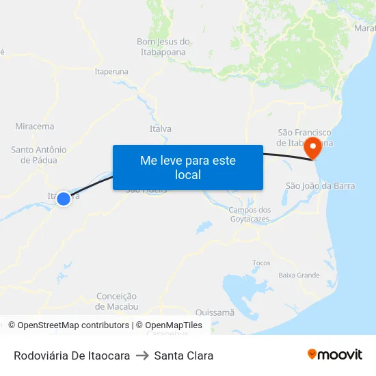 Rodoviária De Itaocara to Santa Clara map