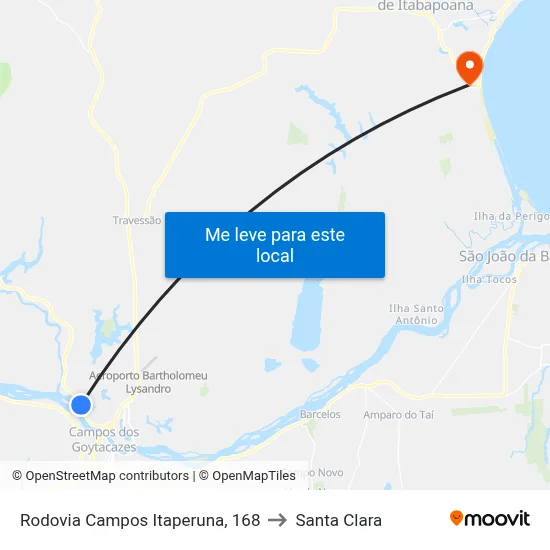 Rodovia Campos Itaperuna, 168 to Santa Clara map