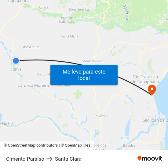 Cimento Paraíso to Santa Clara map
