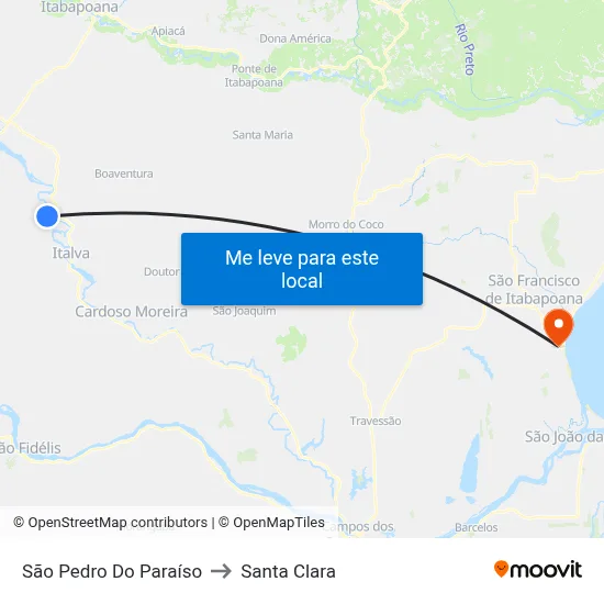 São Pedro Do Paraíso to Santa Clara map