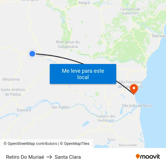 Retiro Do Muriaé to Santa Clara map