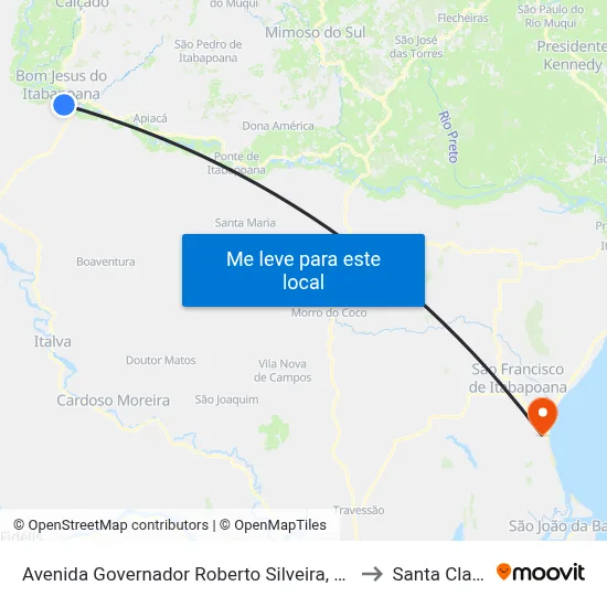 Avenida Governador Roberto Silveira, 61 to Santa Clara map