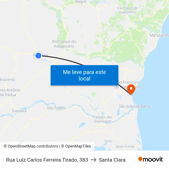 Rua Luiz Carlos Ferreira Tirado, 383 to Santa Clara map