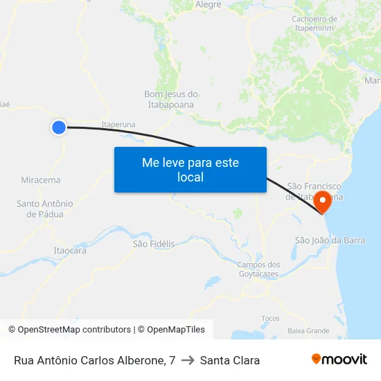 Rua Antônio Carlos Alberone, 7 to Santa Clara map