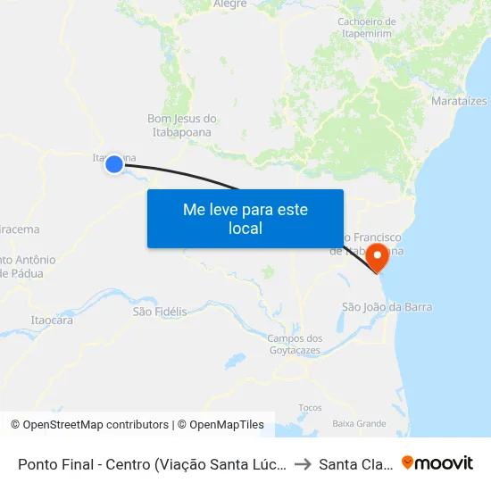 Ponto Final - Centro (Viação Santa Lúcia) to Santa Clara map