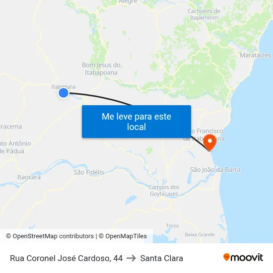 Rua Coronel José Cardoso, 44 to Santa Clara map