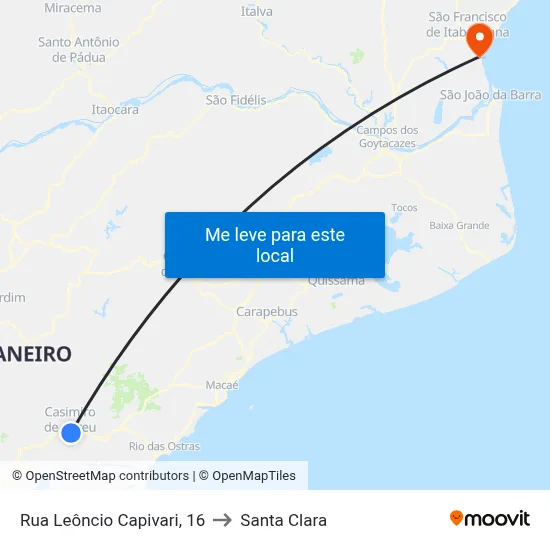 Rua Leôncio Capivari, 16 to Santa Clara map