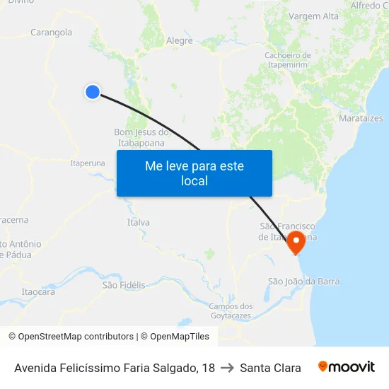 Avenida Felicíssimo Faria Salgado, 18 to Santa Clara map