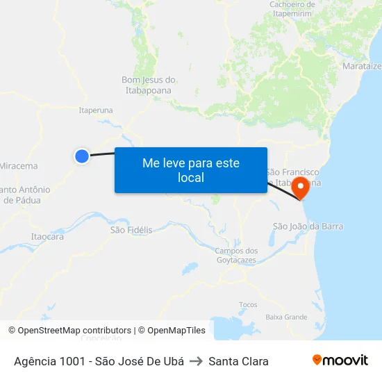 Agência 1001 - São José De Ubá to Santa Clara map