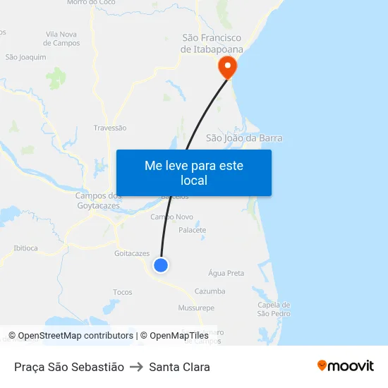 Praça São Sebastião to Santa Clara map