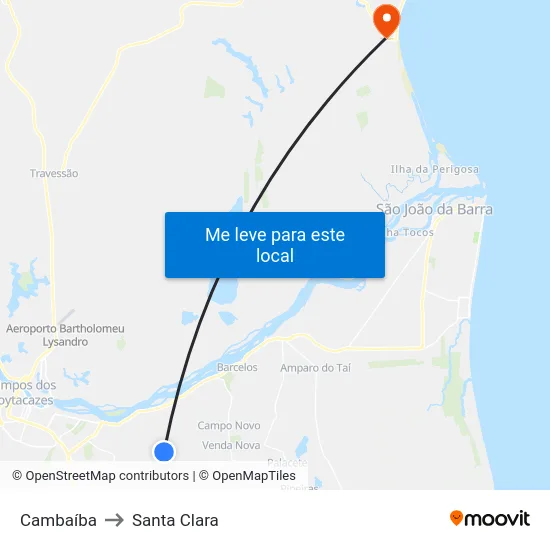 Cambaíba to Santa Clara map