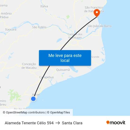 Alameda Tenente Célio 594 to Santa Clara map