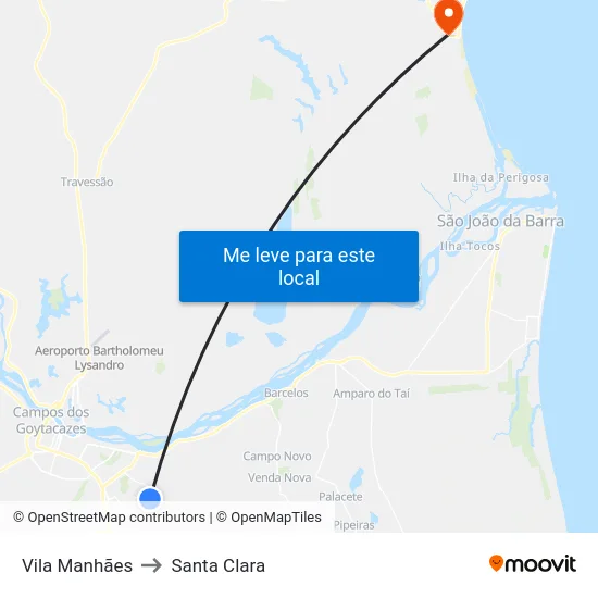 Vila Manhães to Santa Clara map