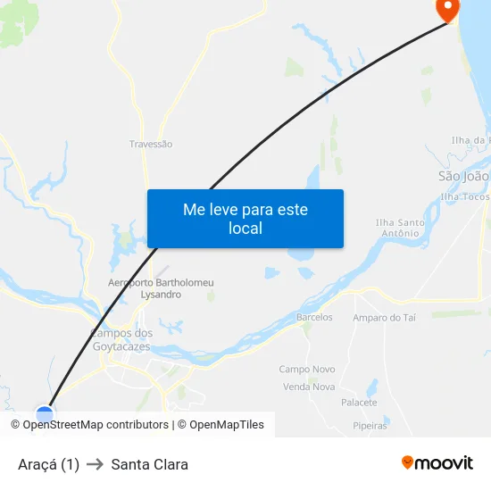 Araçá (1) to Santa Clara map