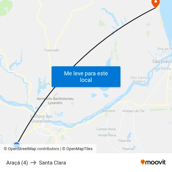 Araçá (4) to Santa Clara map