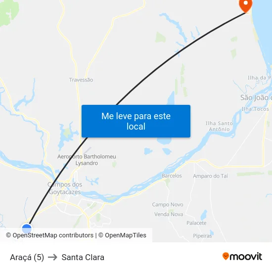 Araçá (5) to Santa Clara map