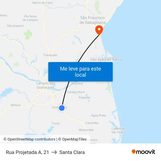 Rua Projetada A, 21 to Santa Clara map