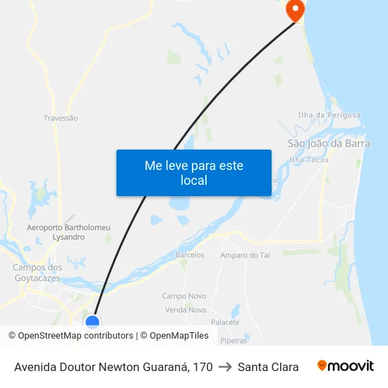Avenida Doutor Newton Guaraná, 170 to Santa Clara map