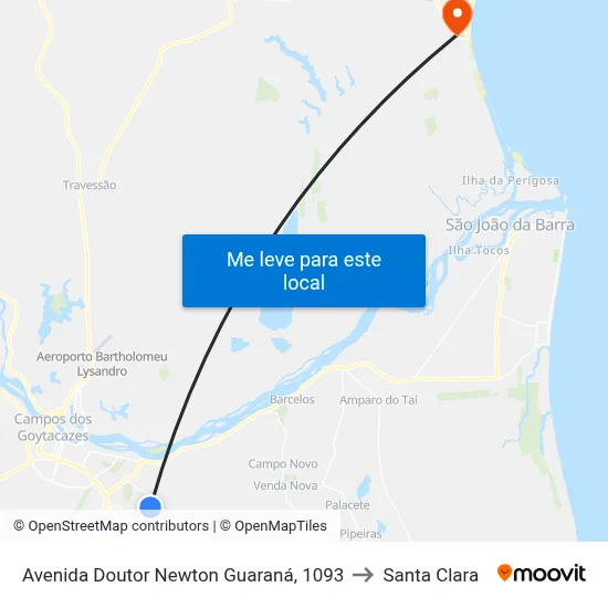 Avenida Doutor Newton Guaraná, 1093 to Santa Clara map