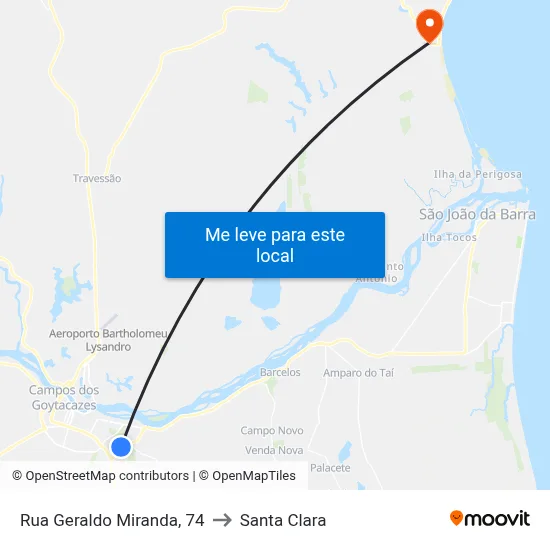 Rua Geraldo Miranda, 74 to Santa Clara map