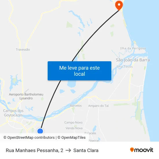 Rua Manhaes Pessanha, 2 to Santa Clara map