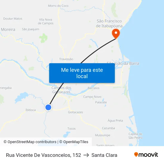 Rua Vicente De Vasconcelos, 152 to Santa Clara map