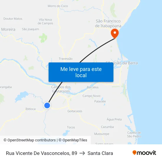 Rua Vicente De Vasconcelos, 89 to Santa Clara map