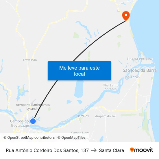 Rua Antônio Cordeiro Dos Santos, 137 to Santa Clara map