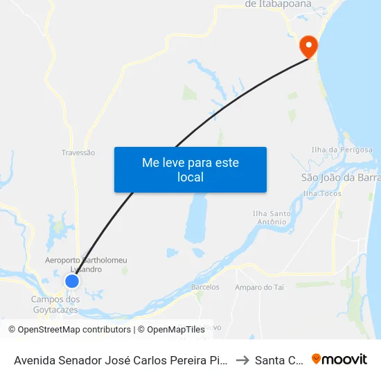 Avenida Senador José Carlos Pereira Pinto, 1088 to Santa Clara map