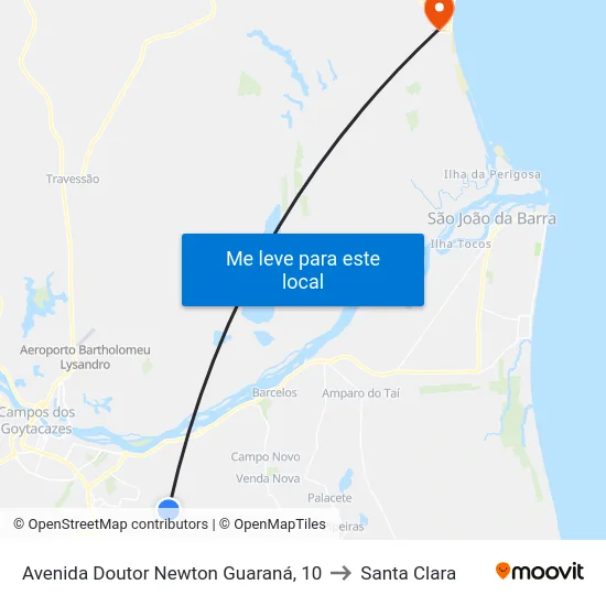 Avenida Doutor Newton Guaraná, 10 to Santa Clara map