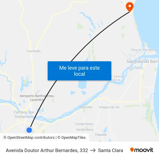 Avenida Doutor Arthur Bernardes, 332 to Santa Clara map
