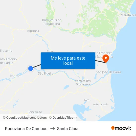 Rodoviária De Cambuci to Santa Clara map