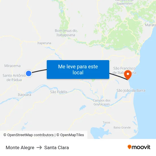 Monte Alegre to Santa Clara map