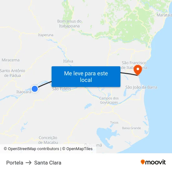 Portela to Santa Clara map