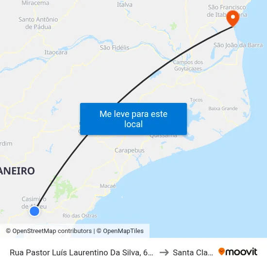 Rua Pastor Luís Laurentino Da Silva, 685 to Santa Clara map